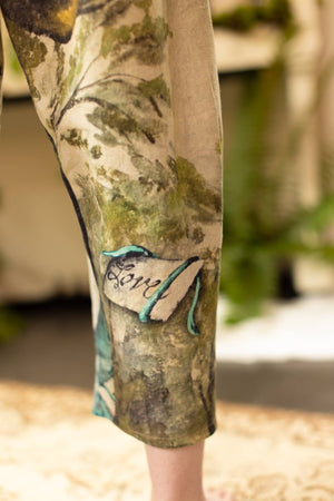 Theatre of Dreams Linen Cropped Artist Pant w/ Swan, Birds: L/XL