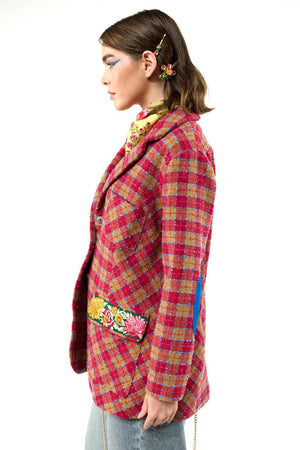 Coco Boucle Lined Blazer / Jacket : Fuchsia/Camel Combo / XS