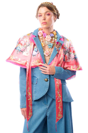 Grace Kelly Reversible Fur Cape: Pink / One size