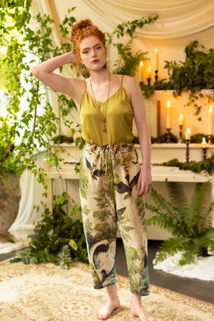 Theatre of Dreams Linen Cropped Artist Pant w/ Swan, Birds: L/XL