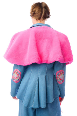 Grace Kelly Reversible Fur Cape: Pink / One size
