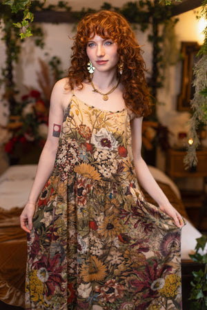 Golden Hour Bohéme Long Maxi Slip Dress w/ Floral Print: S/M (fits approx. size 6-10)