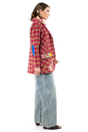 Coco Boucle Lined Blazer / Jacket : Fuchsia/Camel Combo