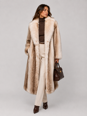 FC0217: The Silver Frost Luxe Long Coat: Cream Brown / M