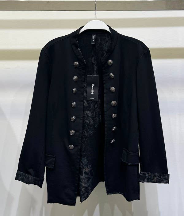 MILITARY BLAZER BLACK WITH CHEETAH TRIM