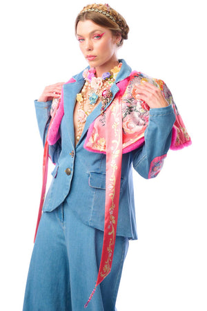 Grace Kelly Reversible Fur Cape: Pink / One size