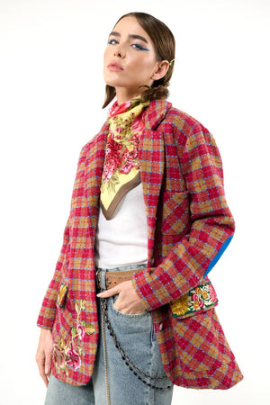 Coco Boucle Lined Blazer / Jacket : Fuchsia/Camel Combo / S