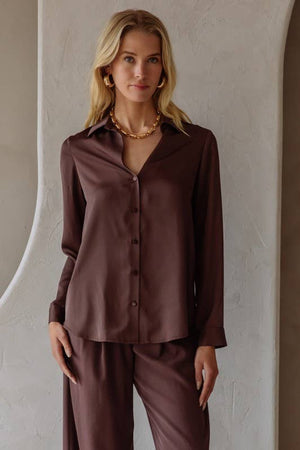 Long Sleeve Recycled Poly Satin Blouse