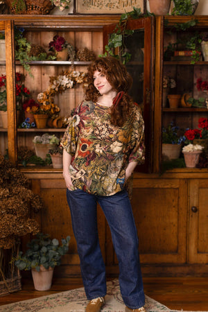 Golden Hour Luxe Tee Floral Tunic Shirt with Swallow: S/M (4-8)
