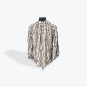 Ruffle Neck Top with Long Sleeve: Blue Brown Gold