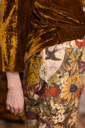 Golden Hour Linen Cropped Artist Pant w/ Floral Print: L/XL