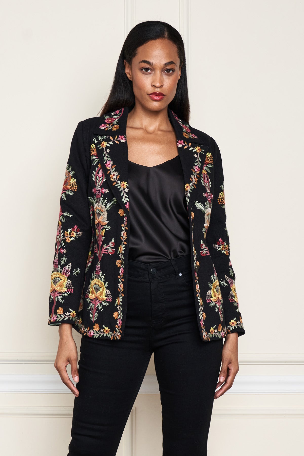 Twill Jacket with Floral Embroidery