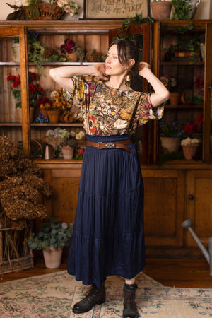 Golden Hour Luxe Tee Floral Tunic Shirt with Swallow: L/XL (10-14)
