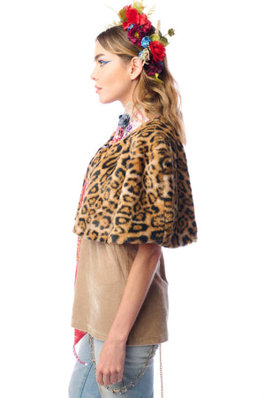 Grace Kelly Reversible Fur Cape: Leopard / One size