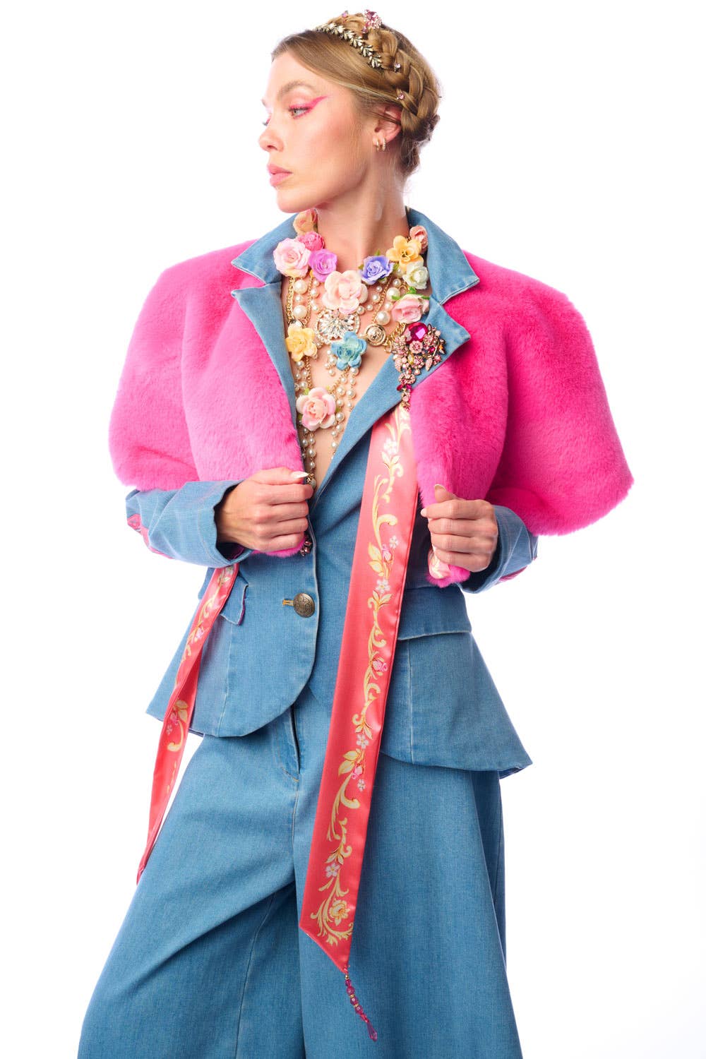 Grace Kelly Reversible Fur Cape: Pink / One size