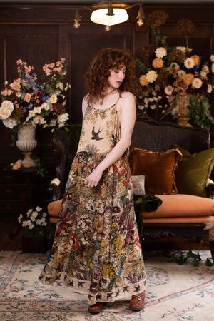 Golden Hour Bohéme Long Maxi Slip Dress w/ Floral Print: S/M (fits approx. size 6-10)