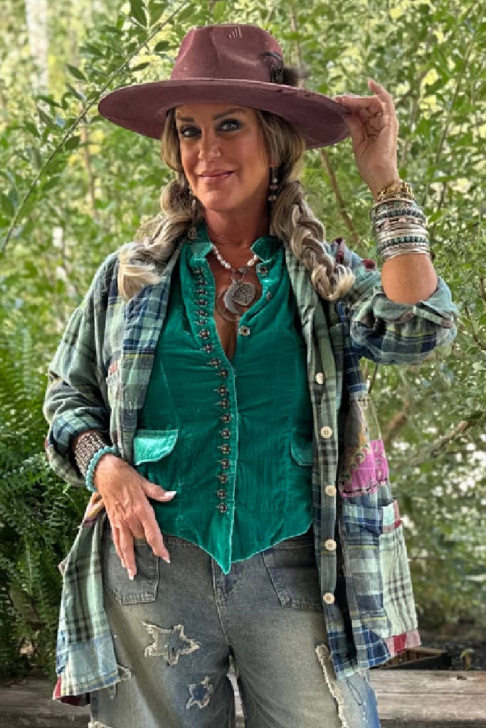 Mesmerized Velvet Vest - Teal: Large/X-Large