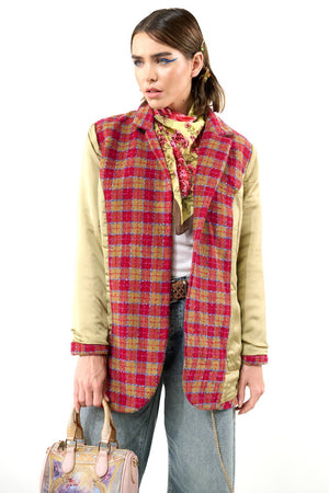 Coco Boucle Lined Blazer / Jacket : Fuchsia/Camel Combo / XS