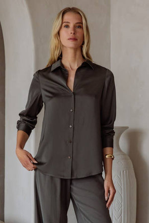 Long Sleeve Recycled Poly Satin Blouse