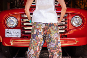 Love Language Linen Cropped Artist Pant w/ Flowers: Original O/S