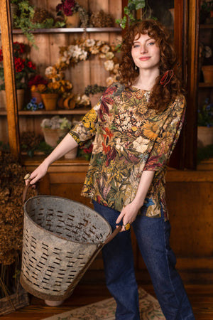 Golden Hour Luxe Tee Floral Tunic Shirt with Swallow: S/M (4-8)