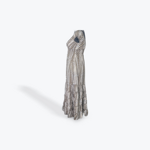 Ruffle Shoulder Maxi: Blue Gold Brown