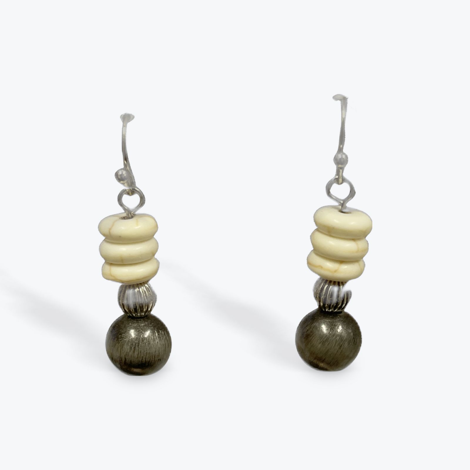Natural Stone and Faux Navajo Pearl Earrings