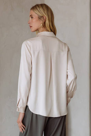 Long Sleeve Recycled Poly Satin Blouse