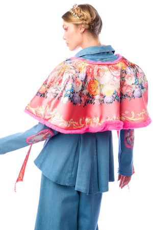 Grace Kelly Reversible Fur Cape: Pink / One size