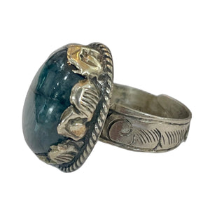 TIBETAN SILVER RING WITH OVAL RAINBOW MOONSTONE