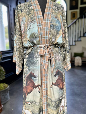 Born to Run Opera Duster Kimono Robe w/ Horse & Flower Print