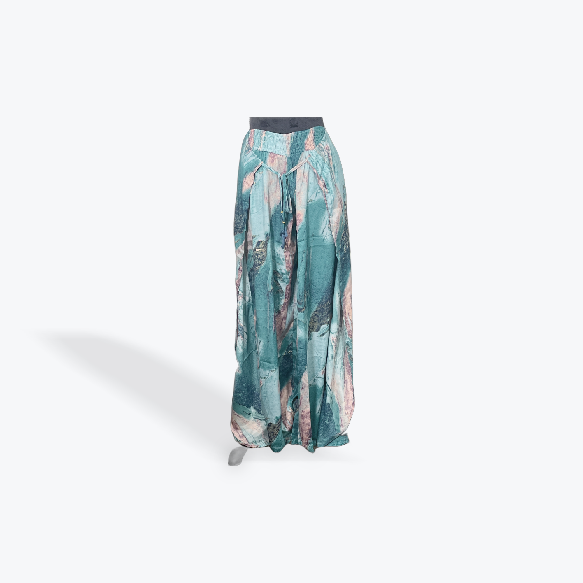 Printed Palazzo Pant: Blue/Green with Gold Metalic