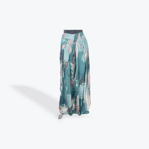 Printed Palazzo Pant: Blue/Green with Gold Metalic