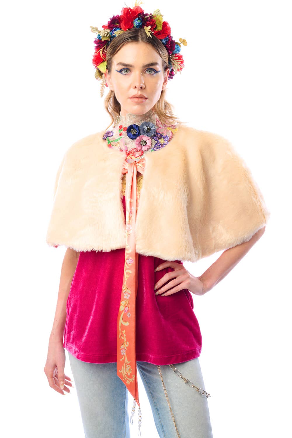 Grace Kelly Reversible Fur Cape: Ivory / One size