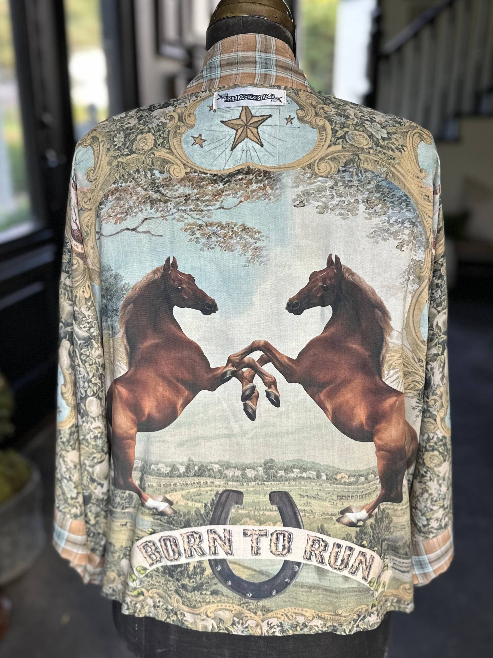 Born to Run Pixie Duster Crop Kimono w/ Horse & Flower Print