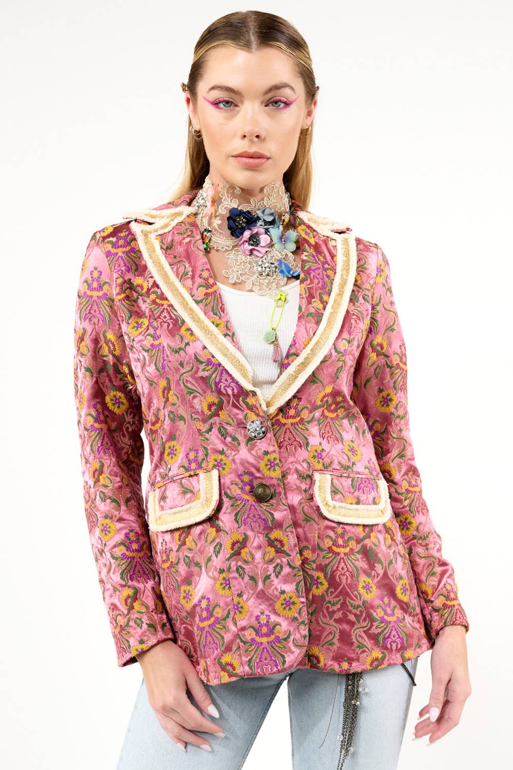 Renaissance Silk Jacquard Blazer: Pinkish Mauve