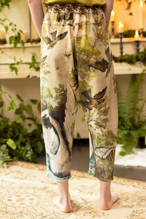 Theatre of Dreams Linen Cropped Artist Pant w/ Swan, Birds: L/XL