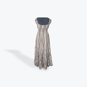 Ruffle Shoulder Maxi: Blue Gold Brown