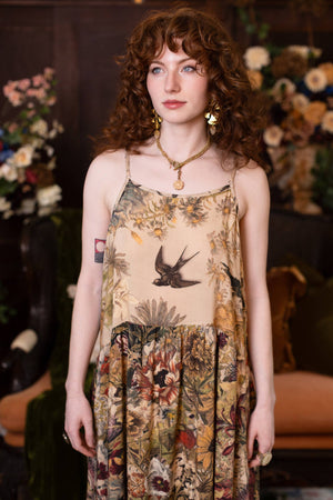 Golden Hour Bohéme Long Maxi Slip Dress w/ Floral Print: S/M (fits approx. size 6-10)