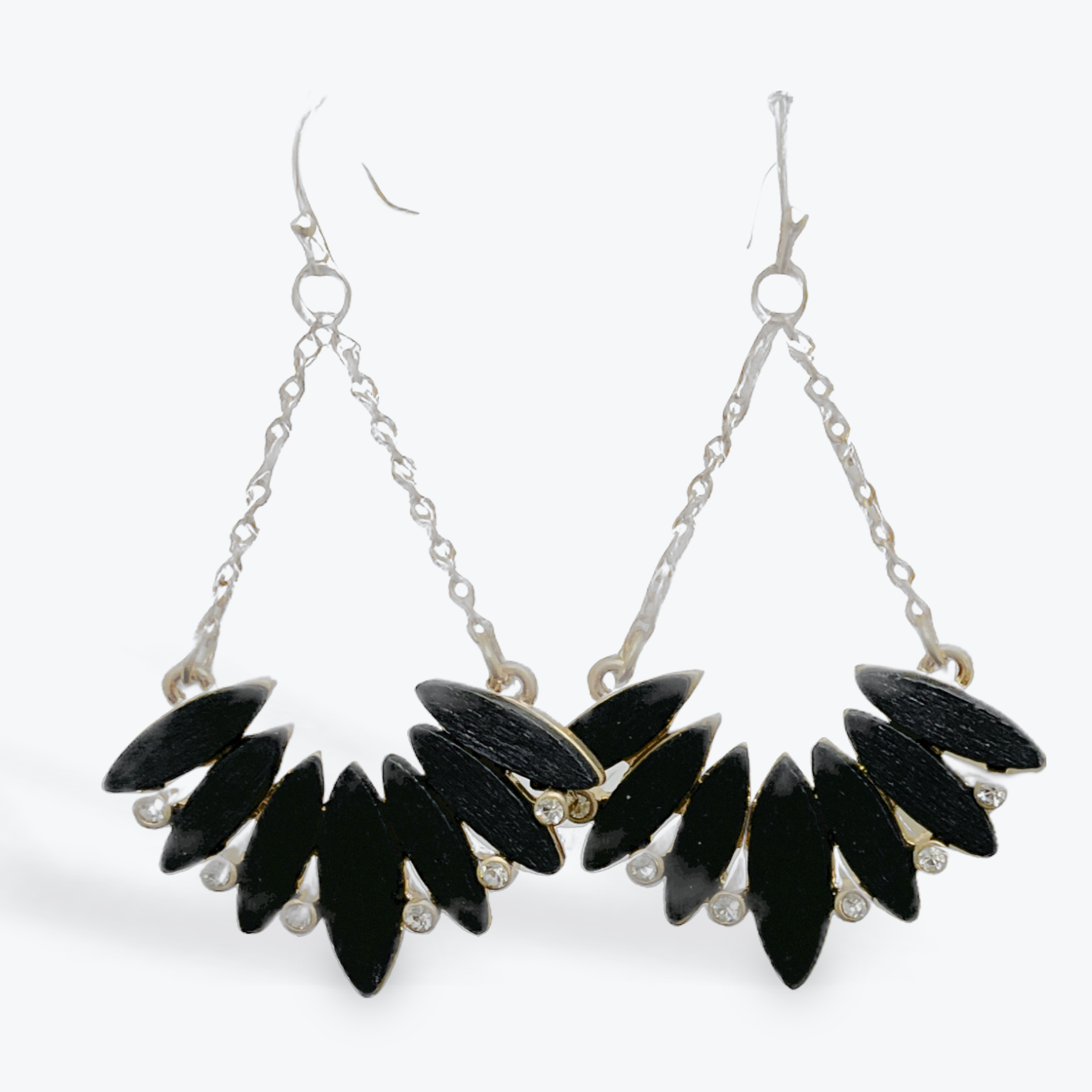Fan and Crystal Earring, Black