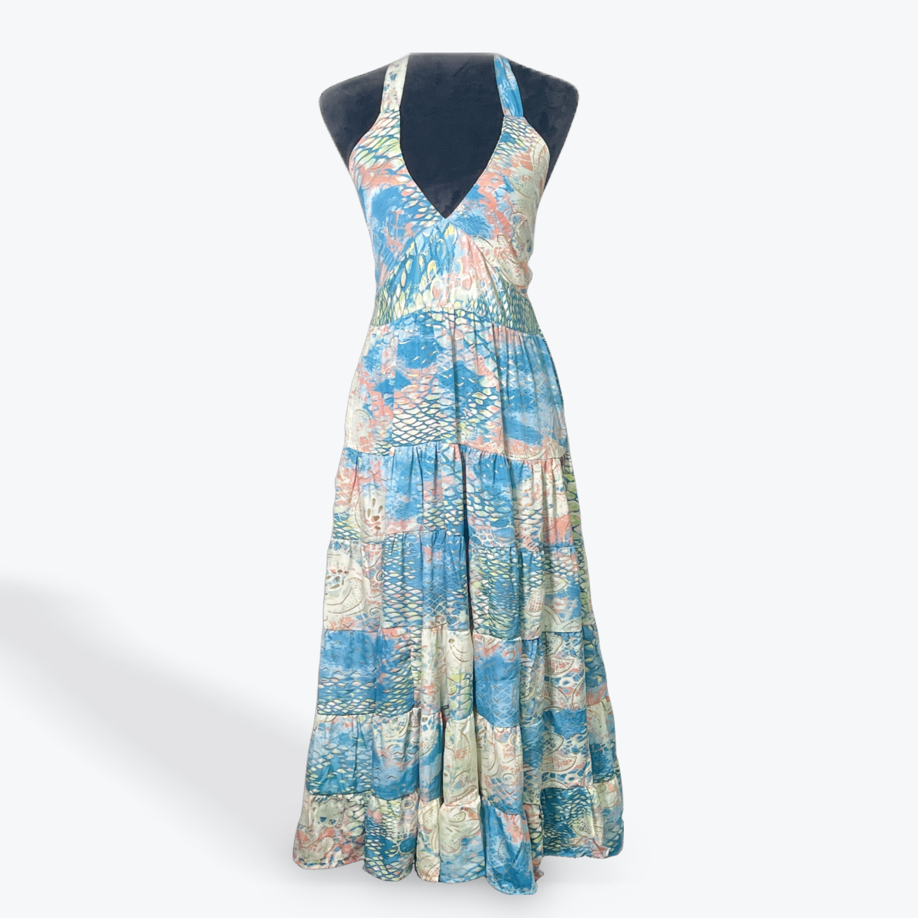 Halter Dress: Blue Pink Cream