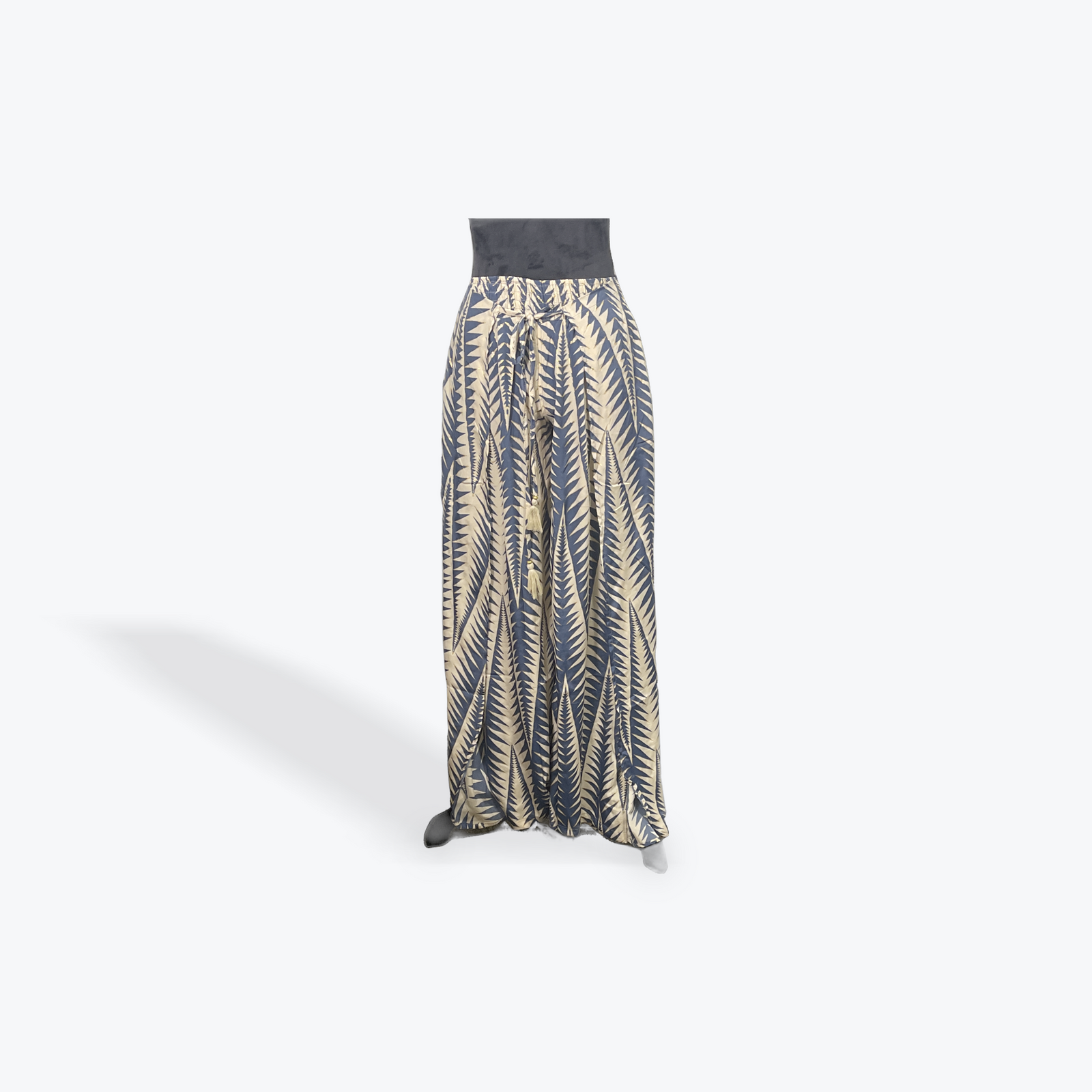 Printed Palazzo Pant: Blue/Cream/Metallic