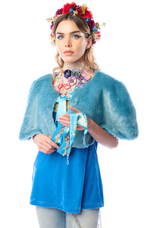 Grace Kelly Reversible Fur Cape: Teal / One size