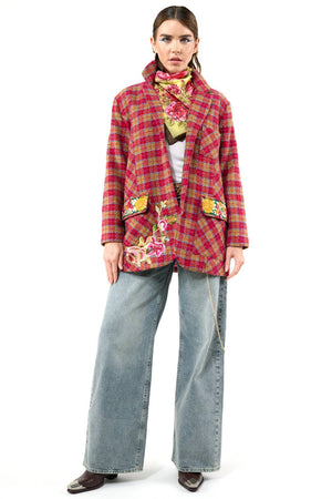 Coco Boucle Lined Blazer / Jacket : Fuchsia/Camel Combo