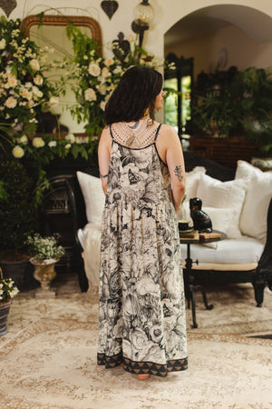 Honey & The Moon Bohéme Maxi Slip Dress w/ Florals & Bees
