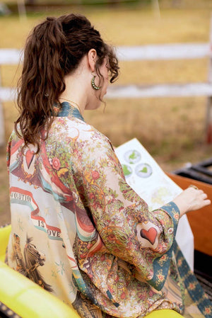 Love Revolution Opera Duster Kimono Robe w/ horse & florals