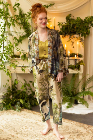 Theatre of Dreams Linen Cropped Artist Pant w/ Swan, Birds: L/XL