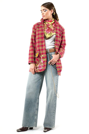 Coco Boucle Lined Blazer / Jacket : Fuchsia/Camel Combo / XS