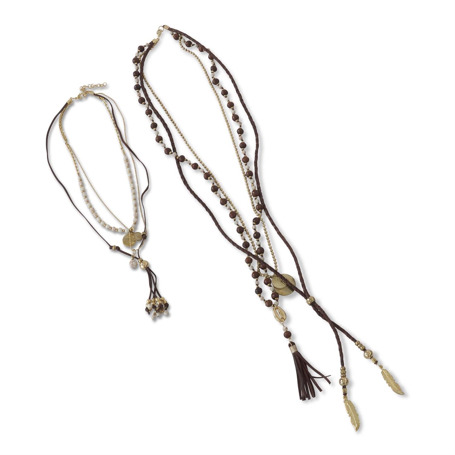 2 Piece Brown Cord 7 layer Necklace Set