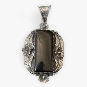 TIBETAN SILVER PENDANT WITH LARGE RECTANGLE ONYX